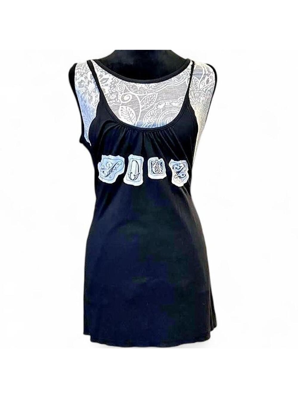 Y2K Layered Tie Back Tank Top – Grunge Gothic Patchwork Large